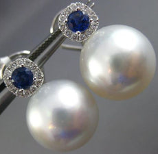 EXTRA LARGE .84CT DIAMOND AAA SAPPHIRE & SOUTH SEA PEARL 18K WHITE GOLD EARRINGS