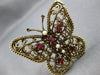 ANTIQUE LARGE 1.26CT AAA GARNET & PEARL 14KT YELLOW GOLD 3D BUTTERFLY BROOCH PIN