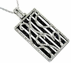2.40CT WHITE & BLACK DIAMOND 14K WHITE GOLD 3D OPEN FILIGREE RECTANGULAR PENDANT