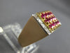 ANTIQUE WIDE 1.62CT ROSE CUT DIAMOND & RUBY 14K TWO TONE GOLD OPEN FILIGREE RING