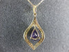 ESTATE .82CT DIAMOND & AAA AMETHYST 14K YELLOW GOLD 3D TEAR DROP LEAF PENDANT