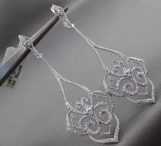 ESTATE LARGE 1.06CT DIAMOND 14K WHITE GOLD 3D FLEUR DE LIS HANGING DROP EARRINGS