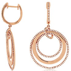 ESTATE .85CT DIAMOND 14KT ROSE GOLD 3D CIRCLE OF LIFE MULTI ROW HANGING EARRINGS