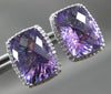 ESTATE LARGE 3.37CT DIAMOND & AMETHYST 14KT WHITE GOLD RECTANGULAR STUD EARRINGS