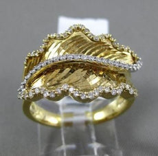 ESTATE WIDE .38CT DIAMOND 14KT WHITE & YELLOW GOLD 3D HANDCRAFTED LEAF RING