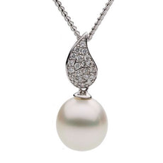 ESTATE .18CT DIAMOND & AAA SOUTH PEARL 18KT WHITE GOLD 3D PAVE TEAR DROP PENDANT