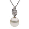 ESTATE .18CT DIAMOND & AAA SOUTH PEARL 18KT WHITE GOLD 3D PAVE TEAR DROP PENDANT