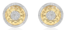 ESTATE .25CT DIAMOND 14K 2 TONE GOLD 3D HAMMERED LOOK CIRCULAR FUN STUD EARRINGS