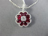 ESTATE 1.46CT DIAMOND & AAA RUBY 18K WHITE GOLD FLOWER FILIGREE MILGRAIN PENDANT