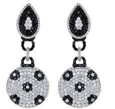 EXTRA LARGE 7.35CT WHITE & BLACK DIAMOND 18K WHITE & BLACK GOLD HANGING EARRINGS