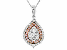 .97CT WHITE & PINK DIAMOND 14KT WHITE & ROSE GOLD 3D CLUSTER PEAR SHAPE PENDANT