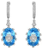 14.92CT DIAMOND & AAA BLUE TOPAZ 14KT WHITE GOLD 3D FLOWER OVAL HANGING EARRINGS