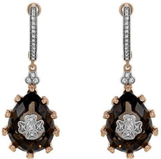 11.13CT DIAMOND & AAA SMOKY TOPAZ 14KT ROSE GOLD 3D TEAR DROP HANGING EARRINGS