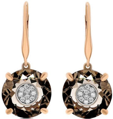 ESTATE 12.23CT DIAMOND & AAA SMOKY TOPAZ 14KT ROSE GOLD CLUSTER HANGING EARRINGS