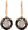 ESTATE 12.23CT DIAMOND & AAA SMOKY TOPAZ 14KT ROSE GOLD CLUSTER HANGING EARRINGS