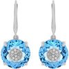ESTATE 17.17CT DIAMOND & AAA BLUE TOPAZ 14KT WHITE GOLD CLUSTER HANGING EARRINGS