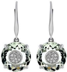 12.60CT DIAMOND & AAA GREEN AMETHYST 14KT WHITE GOLD LEVERBACK HANGING EARRINGS