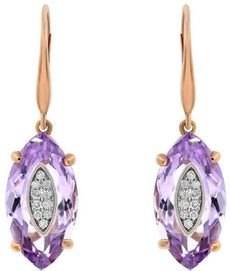 ESTATE 14.61CT DIAMOND &  AAA AMETHYST 14KT ROSE GOLD MARQUISE HANGING EARRINGS