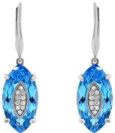 17.94CT DIAMOND & AAA BLUE TOPAZ  14KT WHITE GOLD 3D MARQUISE HANGING EARRINGS