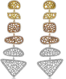 LARGE 8.45CT DIAMOND 14KT ROSE GOLD 3D MULTI LEAF CLUSTER HANGING EARRINGS