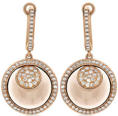 11.09CT ROUND DIAMOND & AAA SMOKY TOPAZ 14KT ROSE GOLD CLUSTER HANGING EARRINGS