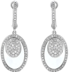 9.0CT DIAMOND & AAA GREEN AMETHYST 18KT WHITE GOLD CLUSTER OVAL HANGING EARRINGS
