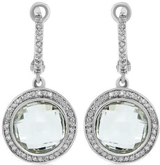 8.67CT DIAMOND & AAA GREEN AMETHYST 14KT WHITE GOLD 3D ROUND HANGING EARRINGS