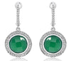 6.88CT DIAMOND & AAA GREEN AGATE 14K WHITE GOLD ROUND LEVERBACK HANGING EARRINGS