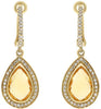 4.23CT ROUND DIAMOND & AAA CITRINE 14K YELLOW GOLD PEAR SHAPE HANGING EARRINGS