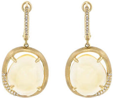 12.87CT DIAMOND & AAA CITRINE 14KT YELLOW GOLD 3D MATTE & SHINY HANGING EARRINGS