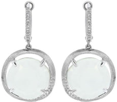 12.67CT DIAMOND & AAA GREEN AMETHYST 14KT WHITE GOLD 3D ROUND HANGING EARRINGS