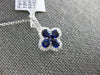 ESTATE .88CT DIAMOND & AAA SAPPHIRE 18K WHITE GOLD 3D CLOVER FLOWER LOVE PENDANT