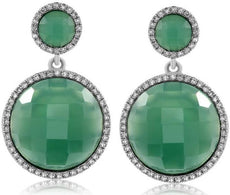ESTATE 7.59CT DIAMOND & AAA AGATE 14KT WHITE GOLD 3D ROUND HANGING EARRINGS