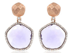 11.36CT DIAMOND & AAA AMETHYST 14KT ROSE GOLD 3D HAMMERED LOOK HANGING EARRINGS