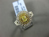 LARGE 2.49CT WHITE & FANCY YELLOW DIAMOND 18K TWO TONE GOLD HALO ENGAGEMENT RING