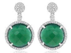 ESTATE 10.33CT DIAMOND & AAA AGATE 14KT WHITE GOLD 3D ROUND FUN HANGING EARRINGS