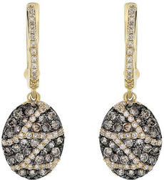 1.17CT WHITE & MOCHA DIAMOND 14KT YELLOW GOLD OVAL MULTI WAVE HANGING EARRINGS