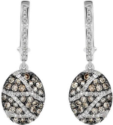 1.19CT WHITE & MOCHA DIAMOND 14KT WHITE GOLD 3D OVAL MULTI WAVE HANGING EARRINGS