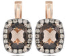2.92CT MOCHA DIAMOND & AAA SMOKEY TOPAZ 14KT ROSE GOLD CUSHION HANGING EARRINGS