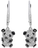 .53CT WHITE & BLACK DIAMOND 14KT WHITE GOLD HAPPY TEDDY BEAR HANGING EARRINGS