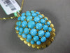 ANTIQUE LARGE AAA TURQUOISE 18KT YELLOW GOLD 3D LEAF CLUSTER SUN BURST PENDANT