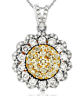 ESTATE 1.94CT WHITE & FANCY YELLOW DIAMOND 14K WHITE GOLD CLASSIC FLOWER PENDANT