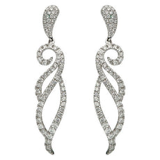 ESTATE LARGE 1.19CT DIAMOND 18KT WHITE GOLD 3D CLASSIC LEAF HANGING EARRINGS