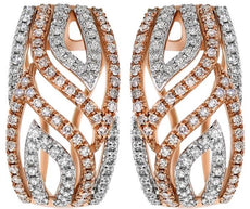 ESTATE WIDE .84CT DIAMOND 14KT ROSE GOLD 3D MULTI LEAF CLIP ON HANGING EARRINGS