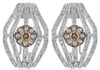 WIDE 1.47CT WHITE & MOCHA DIAMOND 14K WHITE GOLD FLOWER CLIP ON HANGING EARRINGS