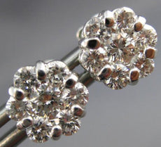 ESTATE 1.12CT DIAMOND 14K WHITE GOLD CLASSIC FLOWER CLUSTER STUD EARRINGS #22238