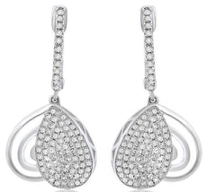 .65CT DIAMOND 14KT WHITE GOLD 3D CLUSTER PEAR SHAPE TEAR DROP HANGING EARRINGS