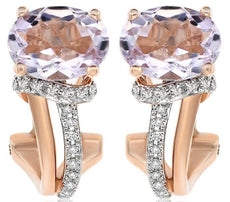 2.25CT DIAMOND & AAA PINK AMETHYST 14KT ROSE GOLD 3D LOVE KNOT CLIP ON EARRINGS
