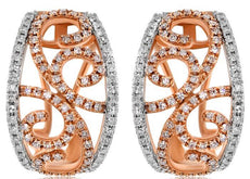 WIDE .78CT DIAMOND 14KT ROSE GOLD 3D OPEN FILIGREE CLIP ON HANGING EARRINGS