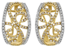 WIDE .78CT DIAMOND 14KT YELLOW GOLD 3D OPEN FILIGREE CLIP ON HANGING EARRINGS